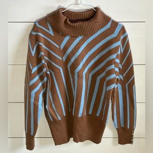 MARBLE Brown and Blue Geometric Women's Sweater